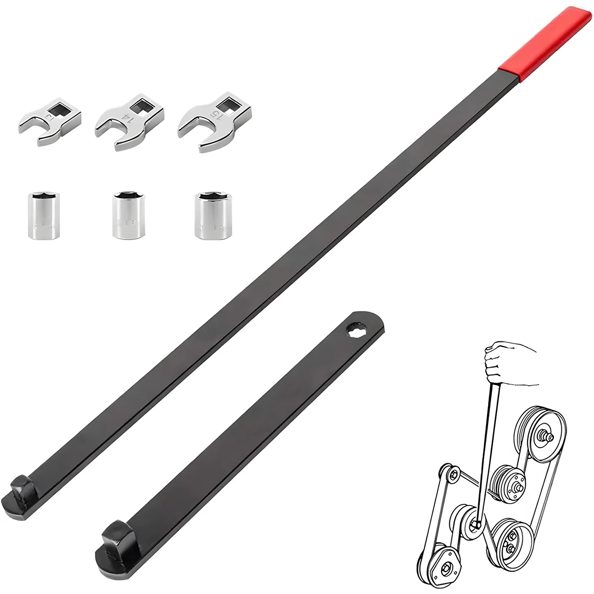 Protable 8PCS Universal 3/8" 1/2" Drive Serpentine Belt Adjust Tightener Wrench Tool Kit Protable 8PCS Universal 3/8" 1/2" Drive Serpentine Belt Adjust Tightener Wrench Tool Kit