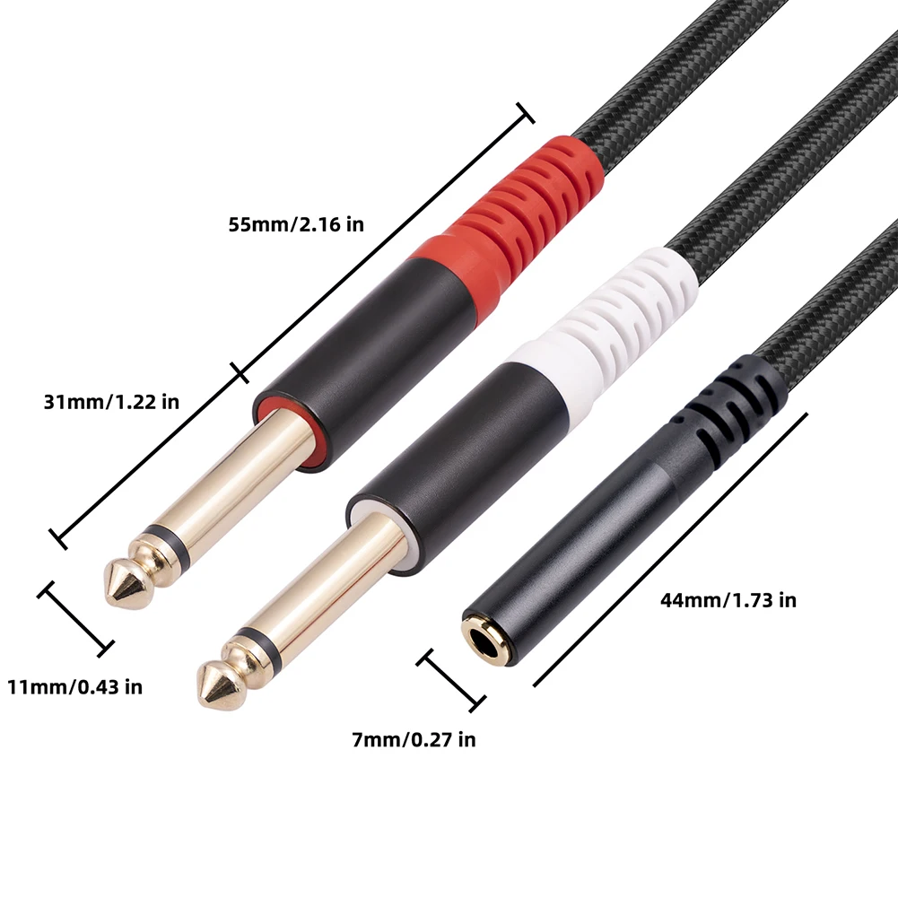 3.5mm To 6.35mm Female To Male Cable 0.3m Stereo To Mono Audio Wires Gold-plated Plug Interface Conversion for Speaker Amplifier