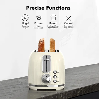 2 Slice Toaster with Extra Wide Slots, Removable Crumb Tray, 6 Browning Options, Auto Shut Off, Frozen Function, Cream 2