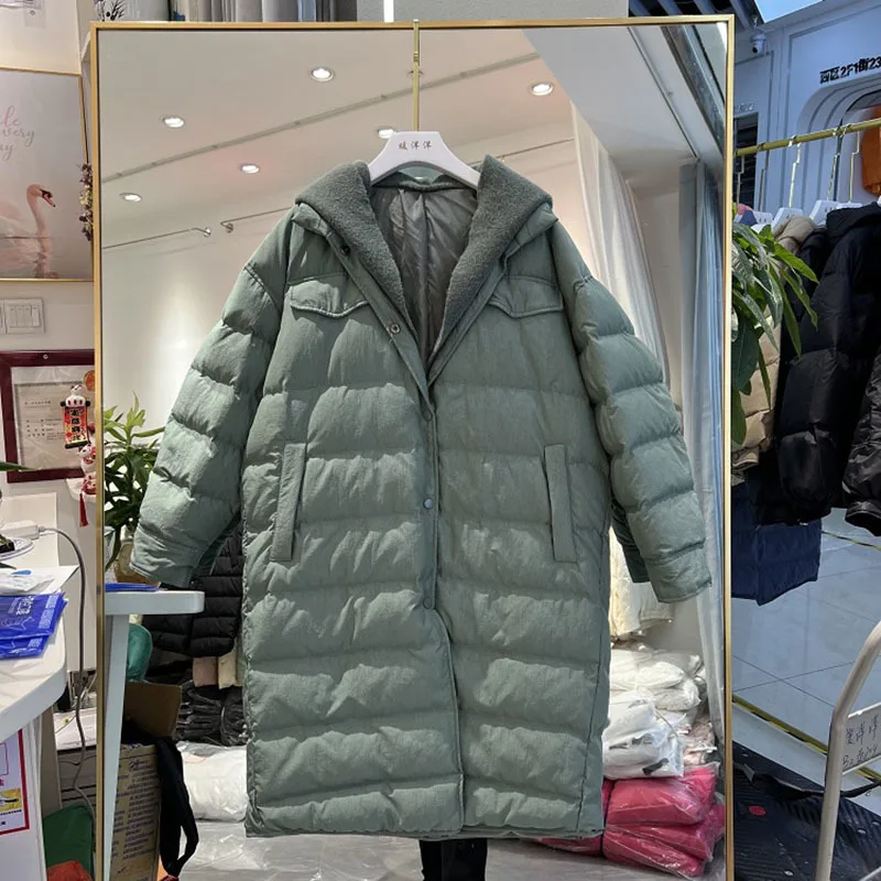

2022 Chic Detachable Knitted Hat Puffer Jacket Women Loose Fit Thickened Warm Parka Female White Duck Down Casual Coat