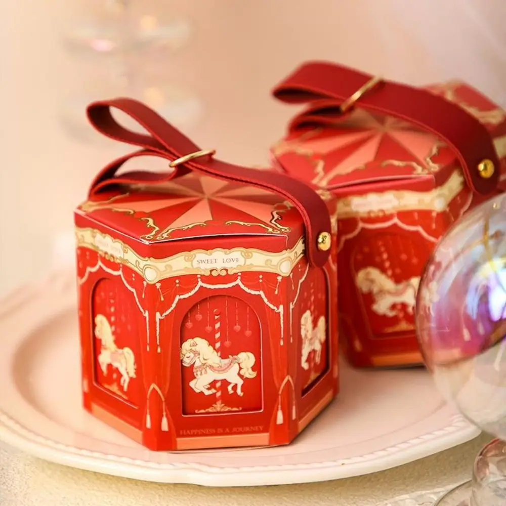 thumbnail image 1 of 5 piezas/lote caja hexagonal portátil con estampado creativo de carrusel, caja de regalo pequeña para festivales, caja de dulces para bodas, 1 of 5