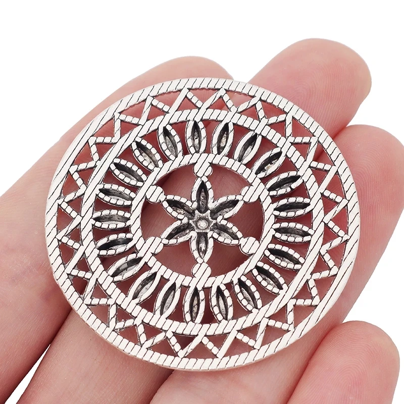 1pc Mandala Flower Charms Filigree Round Metal Pendant Jewelry Making  Accessorie