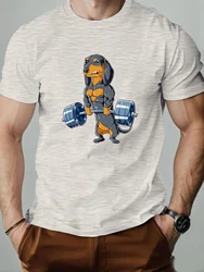 Men's Cotton Gym T - Shirt with Funny Dachshund Lifting Print - XXXL (Gray)