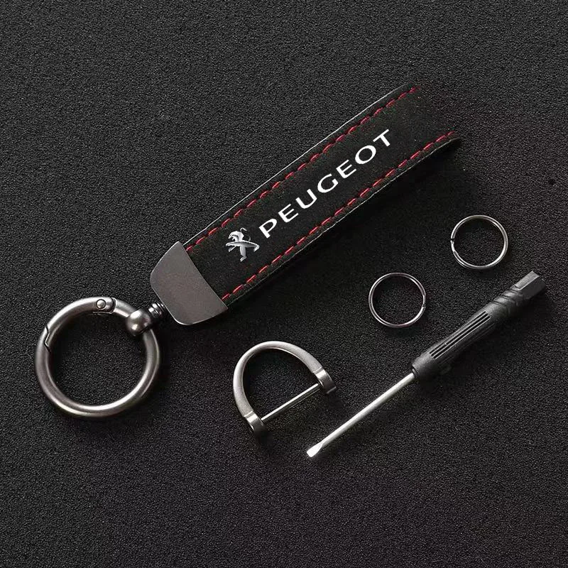 car keychain Car Suede Keychain Zinc Alloy Key Ring Accessories For Peugeot 408 4008 308 3008 Rifter 5008 508 2008 208 301 RCZ 407 108
