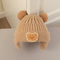 Bear Baby Winter Hat Gloves Set Pompom Infant Bonnet Knitted Kids Beanie with Earflaps Toddler Cap Baby Accessories 1-3Y 4