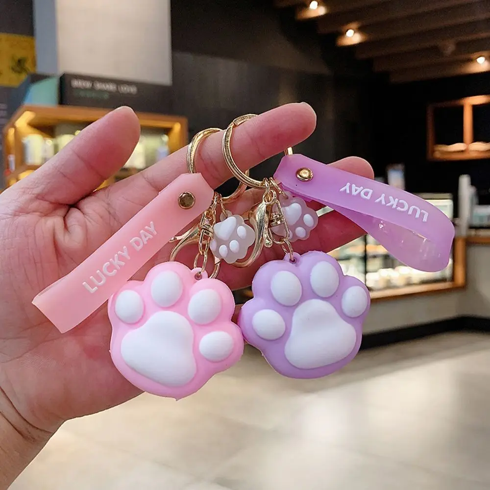 

Schoolbag Pendant Silica Gel Car Key Ring Children Korean Style Key Rings Cartoon Animal Cat Paw Key Buckle Women Key Chain