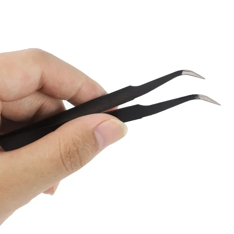 6PCS Stainless Steel Lash Tweezers Black Straight Point Elbow Nail Art Tweezer Makeup Eyelash Extension Applicator Beauty Tools 5