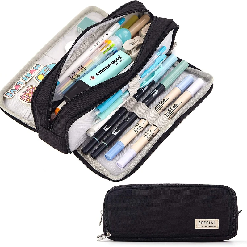 

Kawaii Pencil Case Large Space 3 Compartment Pen Pouch Double Side Opened Student Stationery Desk Organizer School Supplies