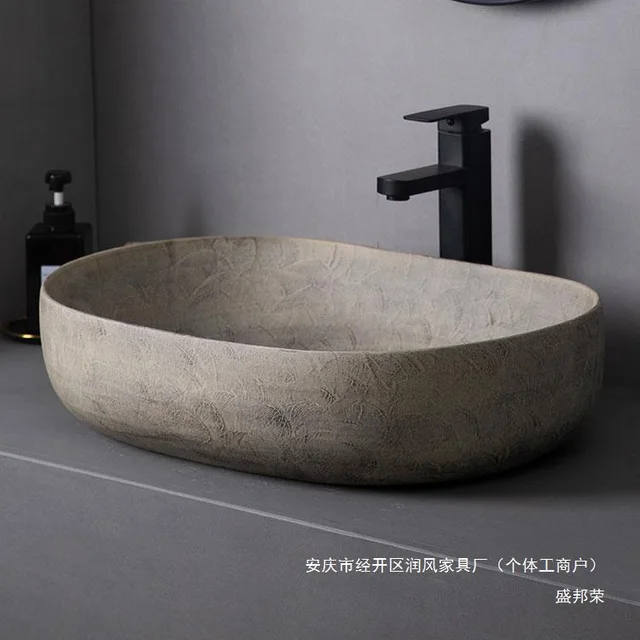 อ่างล้างหน้าลานย้อนยุค wabi-sabi ลมตารางอ่างล้างหน้าศิลปะอ่างล้างหน้าในครัวเรือนระเบียงอ่างล้างหน้าอ่างเดียวความคิดสร้างสรรค์กลางแจ้ง 2