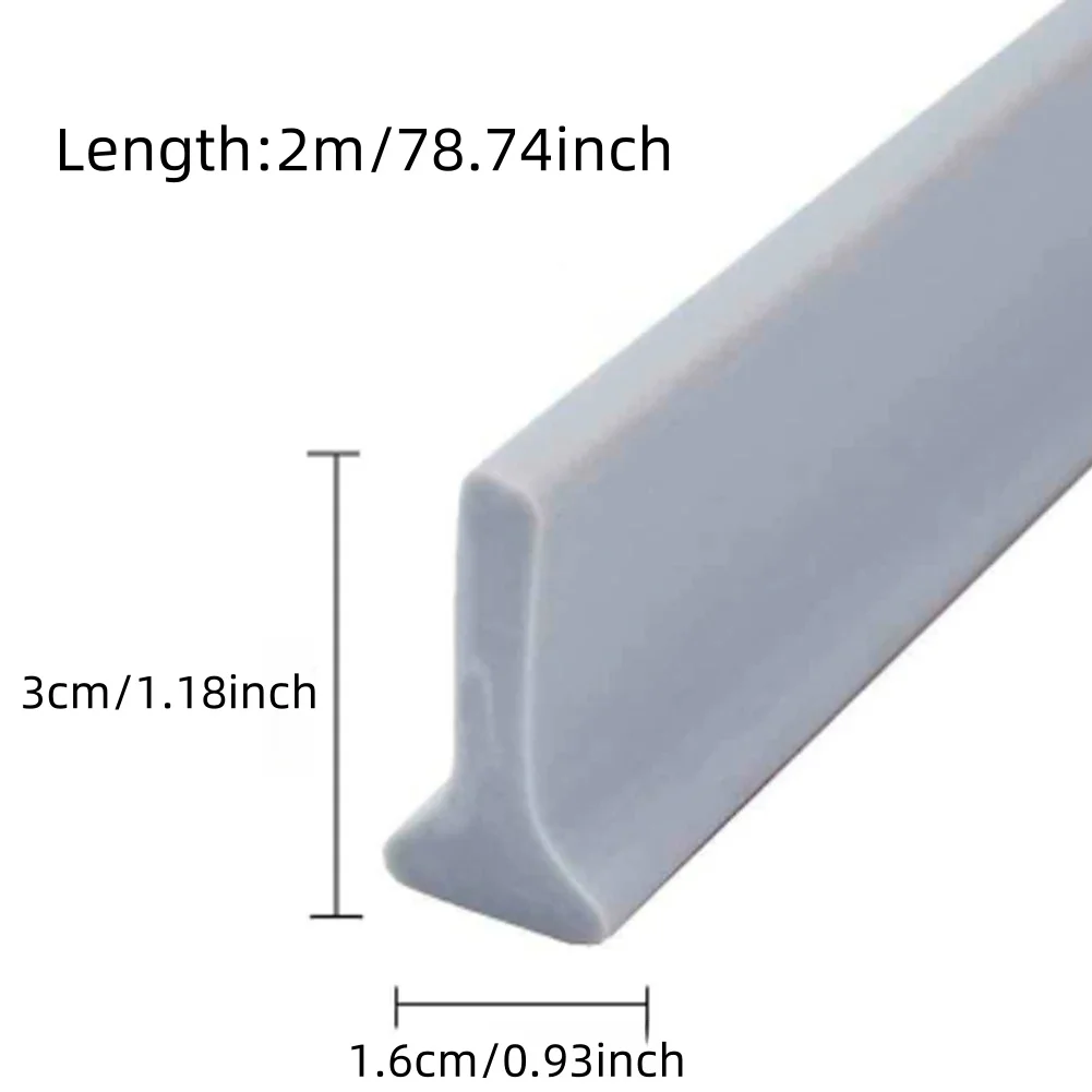Rubber Silicone Shower Barrier Water Stopper Bathroom Strip 1PC 2m/78.74inch Water Retaining Strip Bendable Bottom Sealing