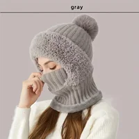 Winter Fleece Lined Knitted Hat with Ear Flaps, Windproof and Warm Hooded Neck Gaiter for Outdoor Cycling 2