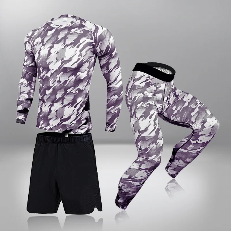 

Men's Sportswear Tracksuit Gym Compression Clothing Fitness Running Set Athletic Wear T Shirts Long Sleeves + Trousers + Shorts