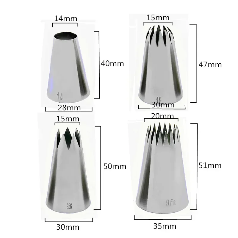 Zestaw dysz do dekoracji ciast, 4 szt., duże, ze stali nierdzewnej, rosyjskie końcówki do cukiernictwa, narzędzia do pieczenia, dekorowanie ciast, babeczki