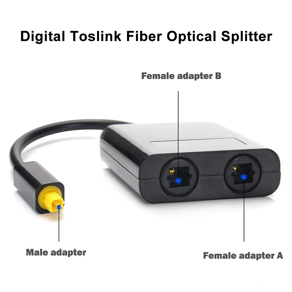 Digital Toslink Audio Splitter Adapter - 1 In 2 Out Optical Fiber Splitter Hub for DVD Signal Conversion