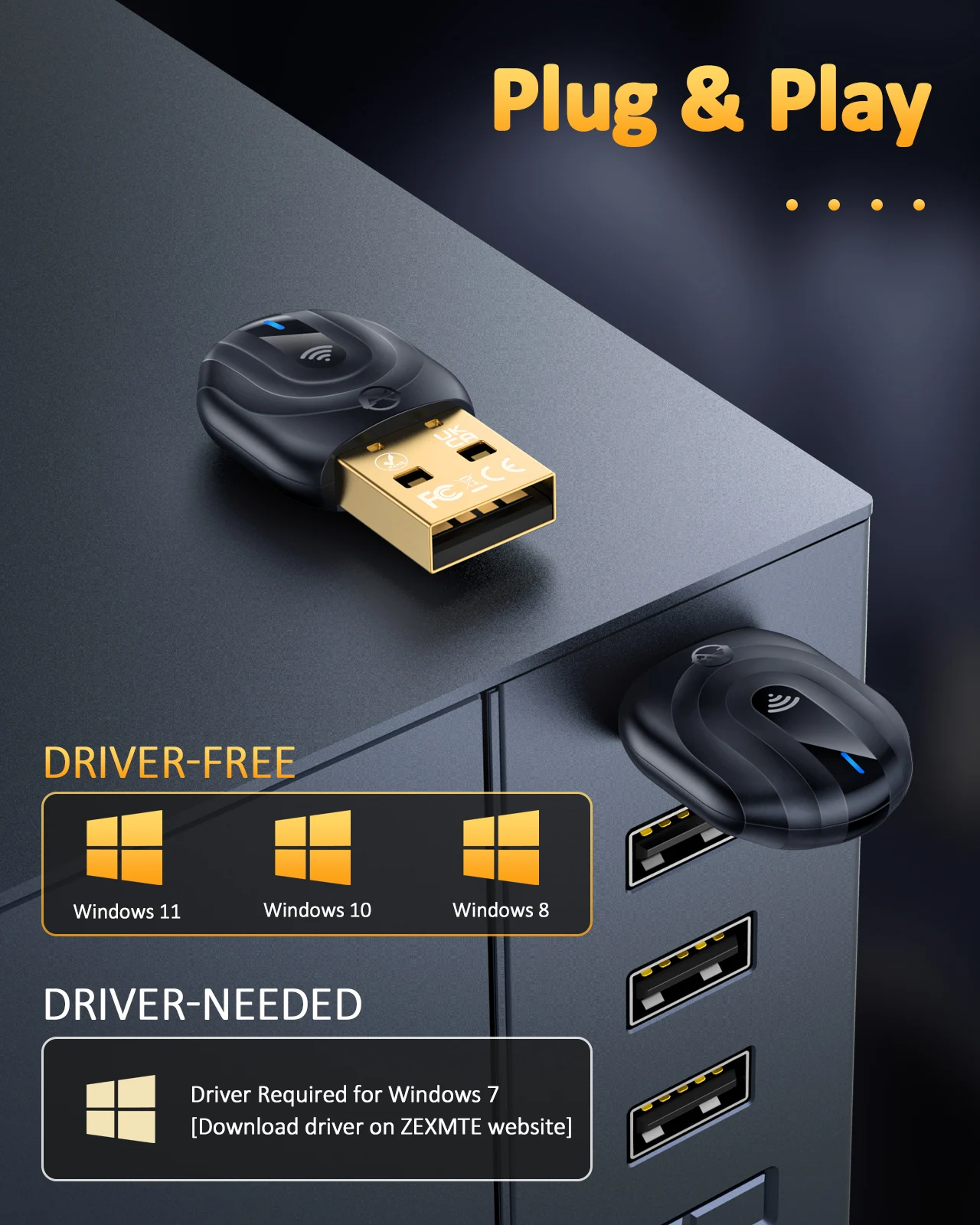 ZEXMTE 5.1 USB بلوتوث محول للكمبيوتر ويندوز 11/10/...