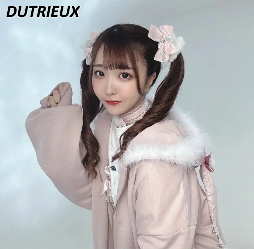 

Japanese Style Sweet and Cute Elastic Hair Bands Pearl Chain Velvet Bow Heart Shape Rhinestone Furry Hair Ring for Women