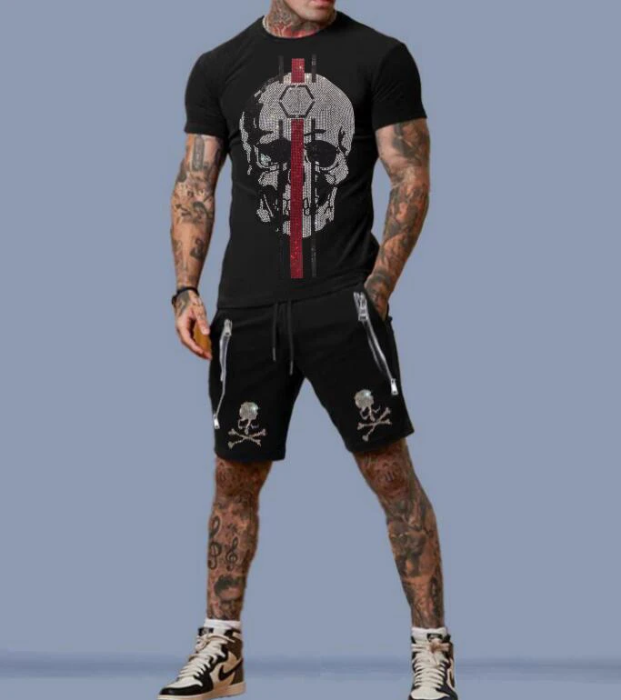 

Summer Men outfit Quality drop shipping brand designer High quality tracksuit Rhinestones drop shipping