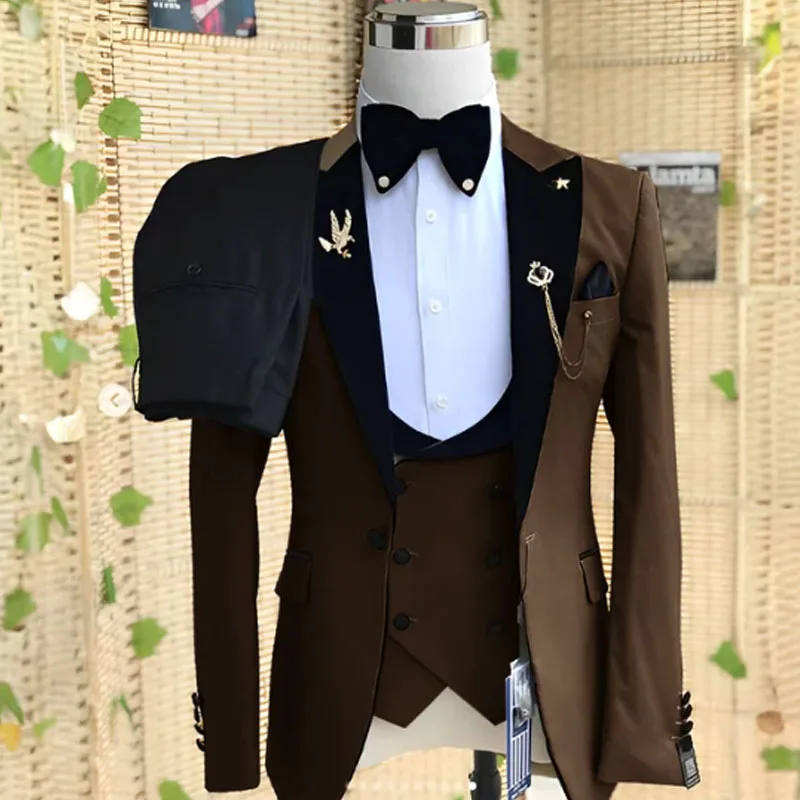tuxedo suit Wedding Men's 3-piece Suit Set (Jacket+ Pants+Vest) Groom Men's clothing  Casual Formal Blazer elegant suits for men