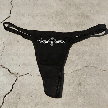 Y2K Gothic Cool Girl Black Casual thong Female Cross Print Punk Style Spicy Girl Sexy Underwear Street Wear Harajuku thong 1
