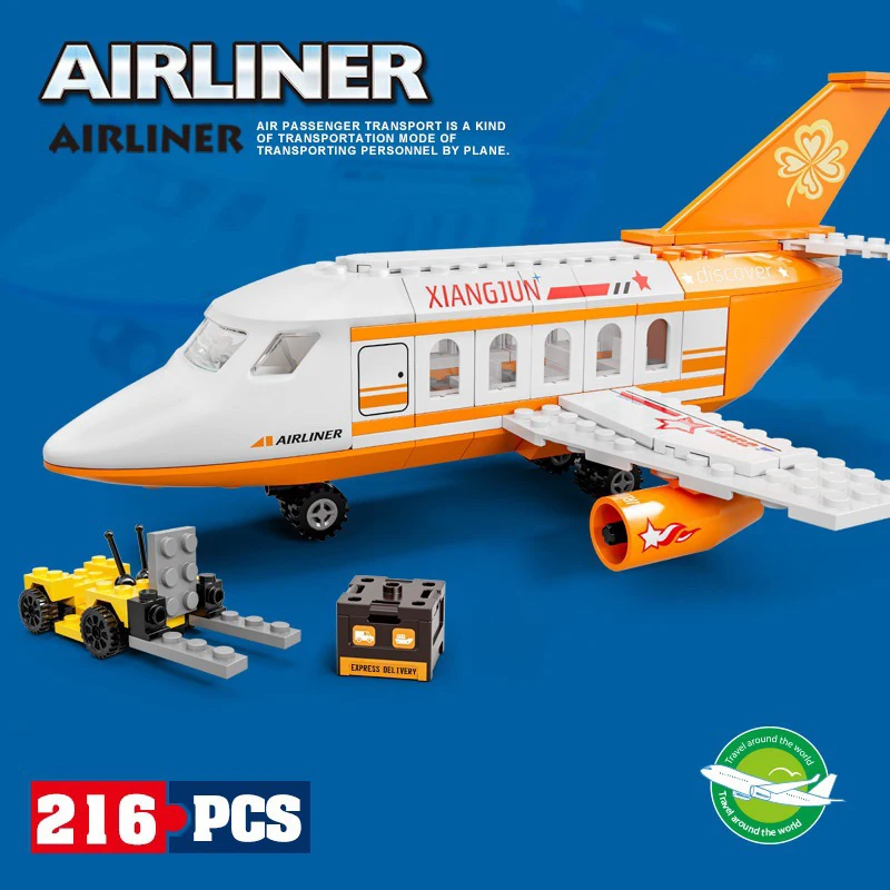 City Airplane International Passenger Plane Flight Model Building Blocks Airport Airlines Station Bricks Sets Kids Toy Technical 3