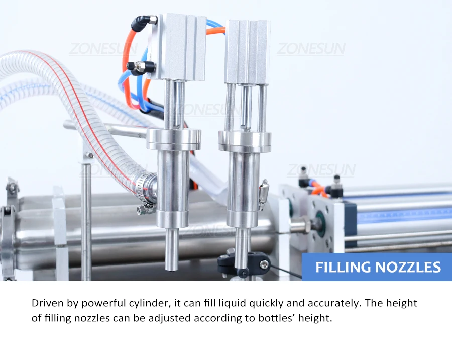 ZONESUN ZS-DTYT2L Pneumatic 2 Nozzles Piston Liquid Filling Machine With Conveyor Belt