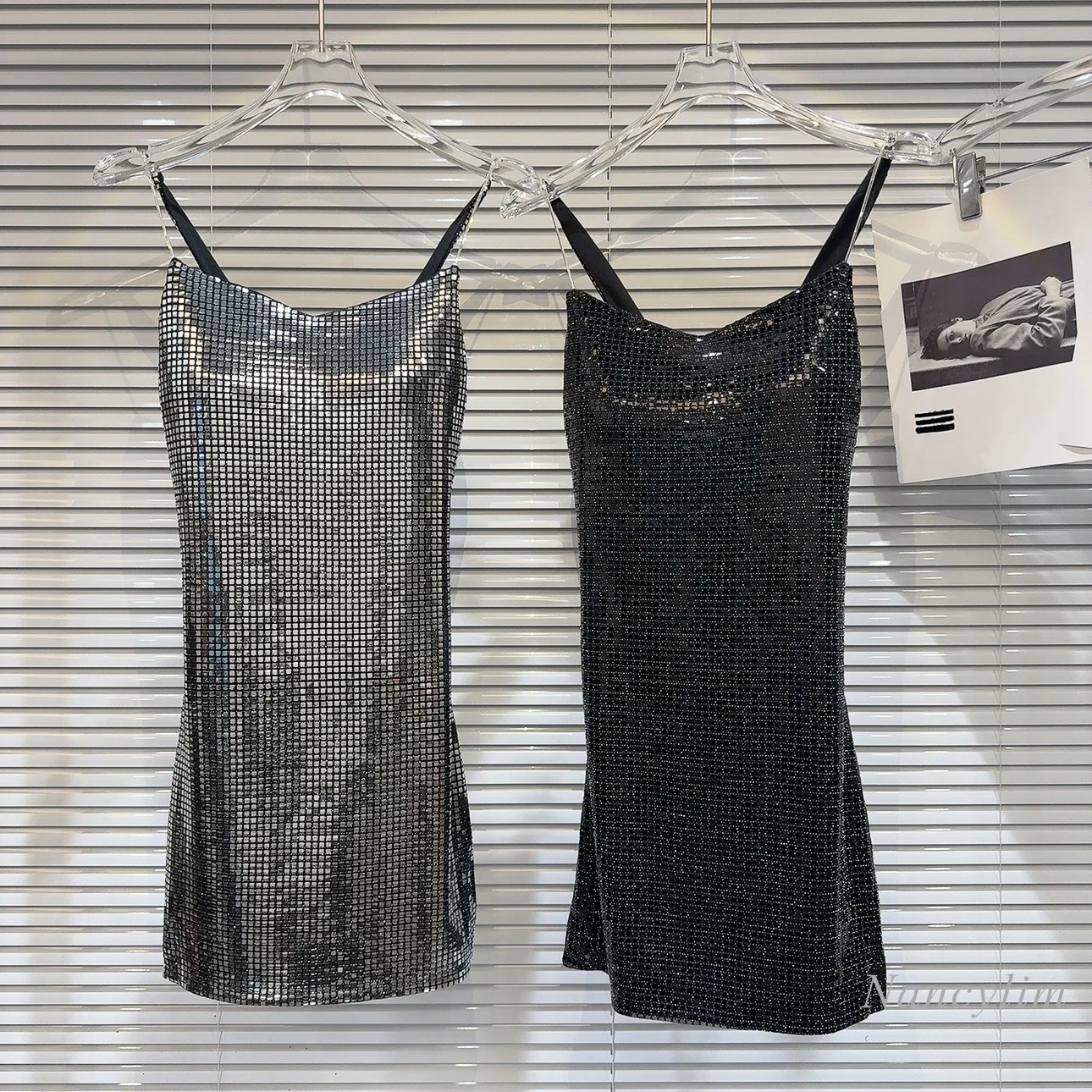 

2023 Winter New Nightclub Ladies Square Sequins Slim-Fit Sexy Suspenders Dress for Women Y2k Dress Femme Black Silver