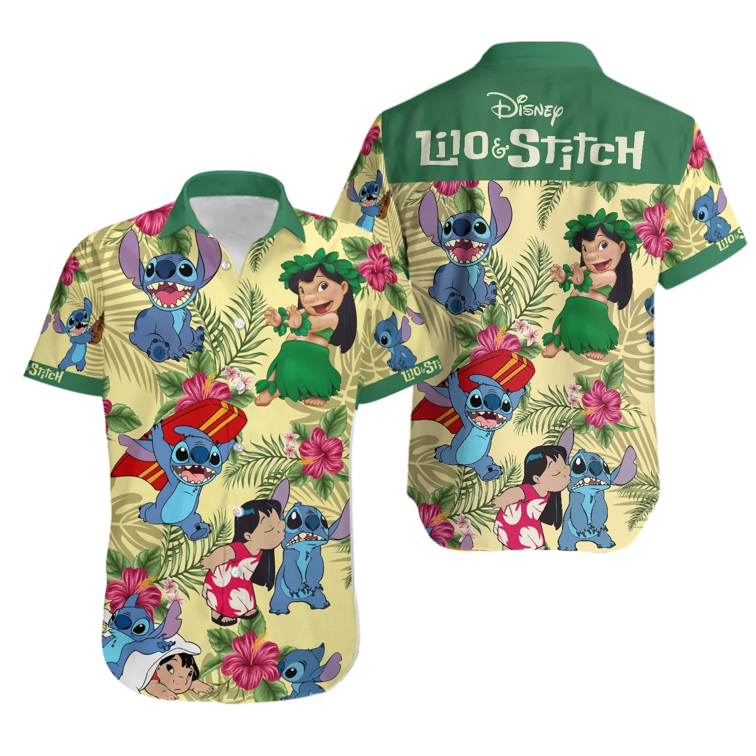 

Гавайская рубашка Lilo Stitch, летние модные мужские и женские рубашки с коротким рукавом, гавайская рубашка Disney, Повседневная пляжная рубашка