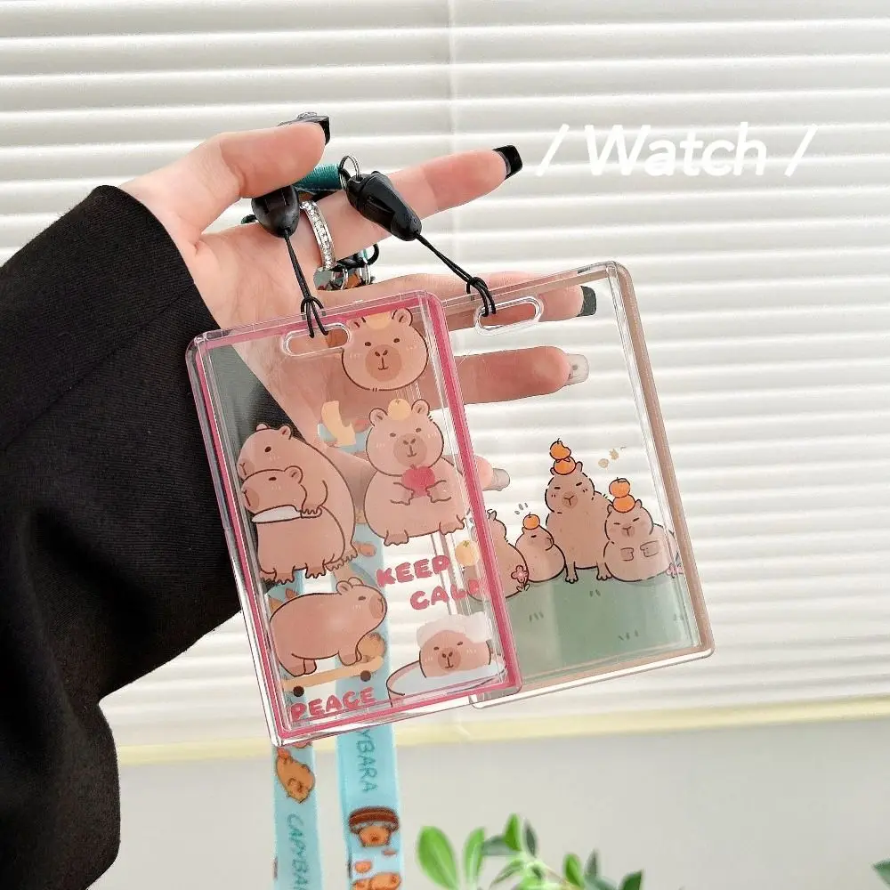 Sliding Cute Capybara Card Holder Acrylic Cartoon Capybara Card Case for card holder