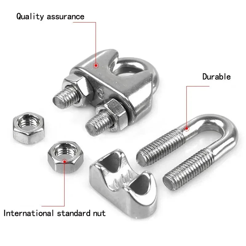 4pcs M2 To M8 Waterproof 304 Stainless Steel Wire Rope Clamp Nut & Bolt Sets U-Shaped Chuck Tie Buckle Clip Rustless