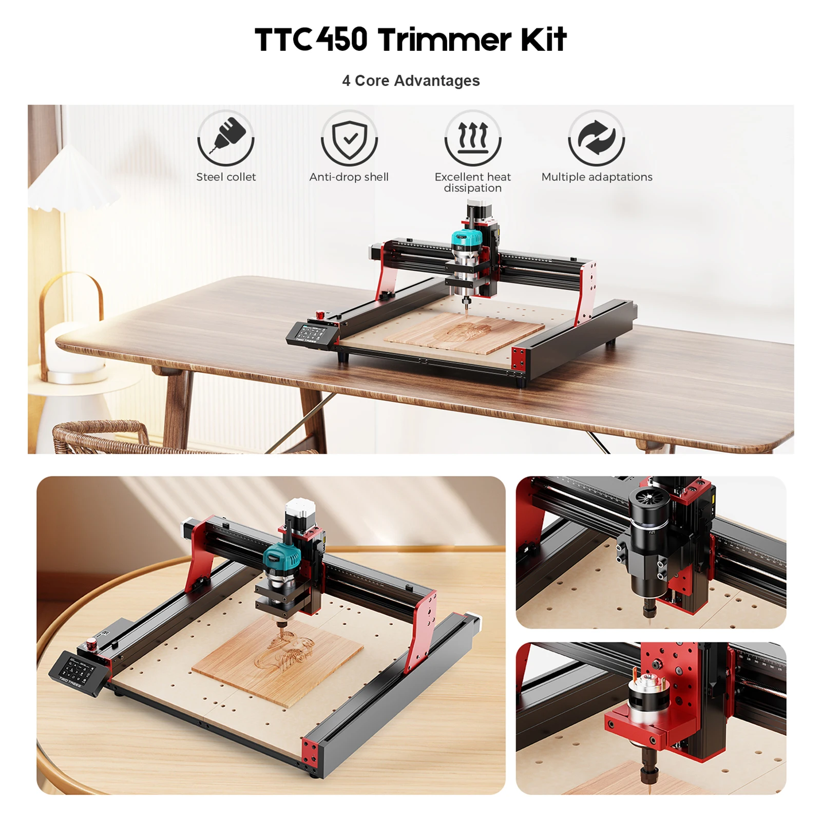 Graviermaschine Spindel-Trimmmaschine 800 W hohe Geschwindigkeit mit Klemme Holzbearbeitung Fräser Zubehör Befestigungssitz – Detail 7