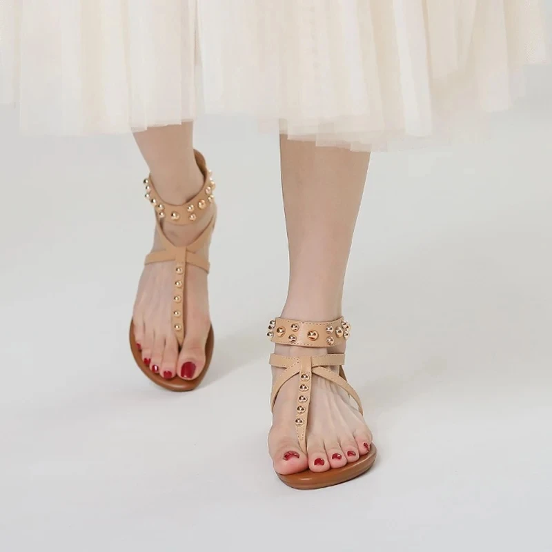 Women Sandals Vintage Fashion Flat Bottomed High Top Casual Toe Sandwich Beach Bohemian Anti-skid Flip-flops Summer Women Shoes