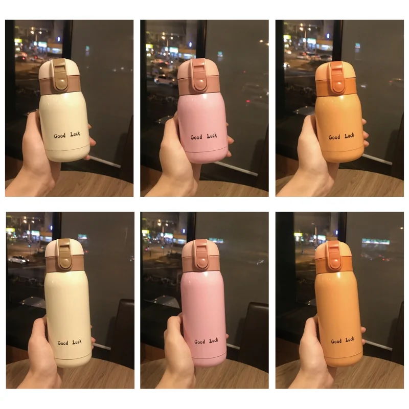 Mini Thermos Cup 200/350ml Cute Mini Thermos Cup Stainless Steel Thermal Coffee Mug Portable Vacuum Flask Insulated Water Bottle with Button Lid
