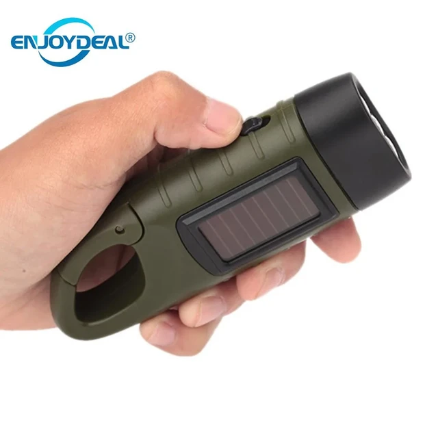 Travelwant Hand Crank Solar Powered Flashlight, Emergency Rechargeable LED Flashlight, Survival Flashlight, Quick Snap Carbiner Dynamo Flashlight