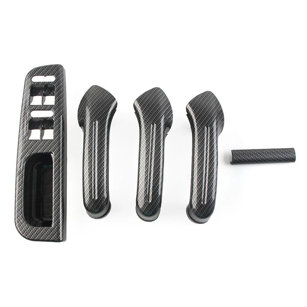 

5pcs Left Front Switch Baffle Door Inner Handle Car Carbon Fiber Door Glass Switch Control Panel Door Handle Cover For Golf MK4