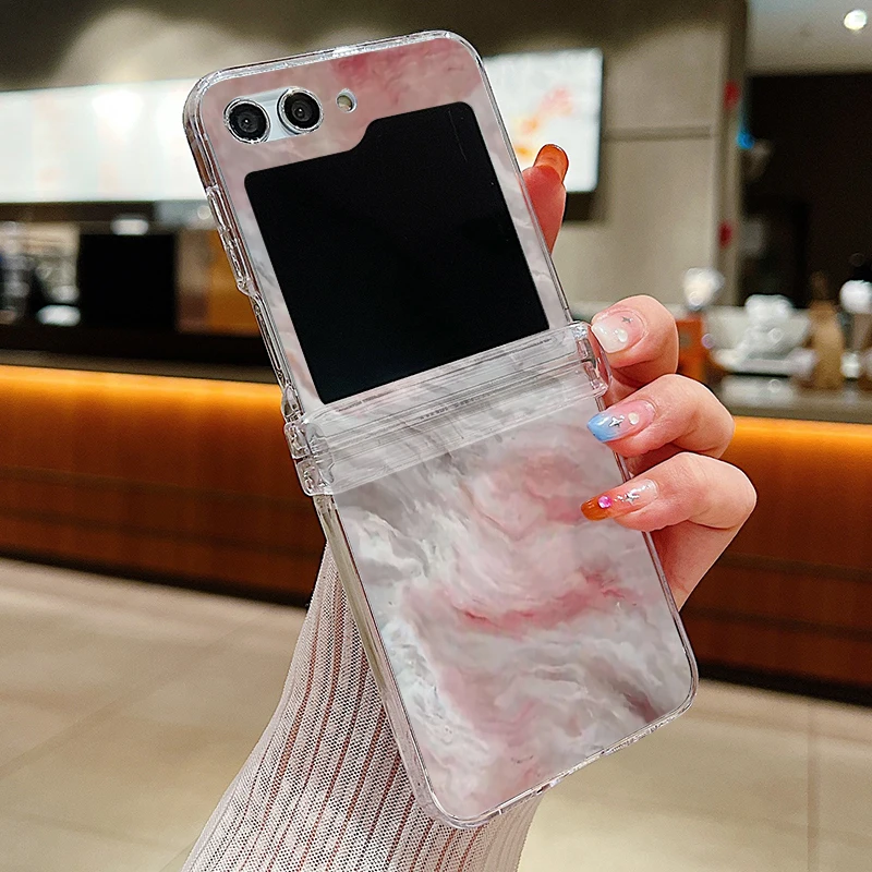 Ink Marble Pattern Transparent Folding Phone Case - Elegant Hard Cover Design