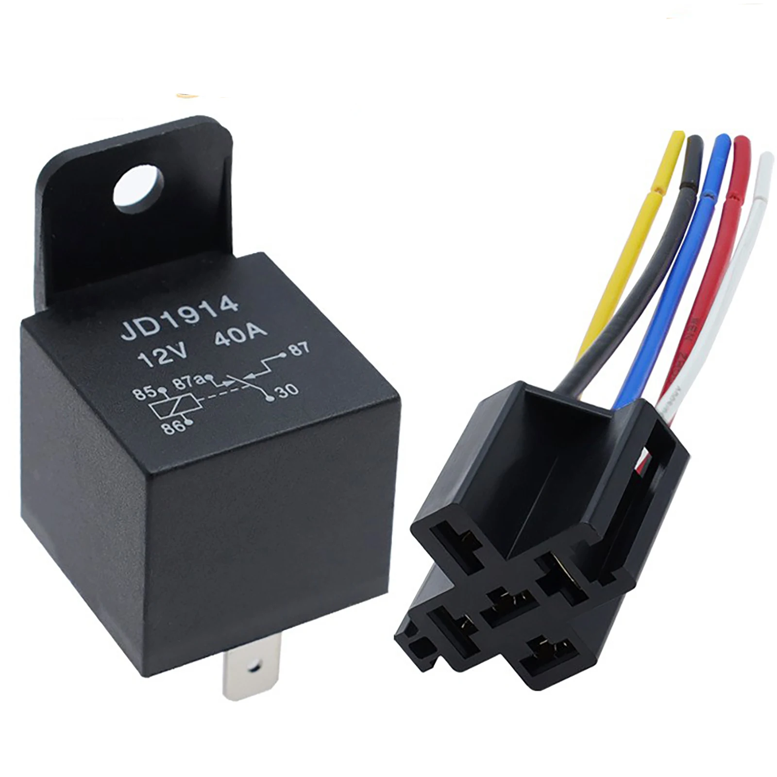 Automotive Relay 5Pcs 12V or 24V 5Pin 40A Car Relay Black Red Copper Terminal Auto Socket SPDT Harness Cable