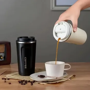 LSLANSOON 380/510ML Stainless Steel Coffee Cup Mug Leak-Proof  Travel Thermal Vacuum Flask Insulated Cup Water Bottle