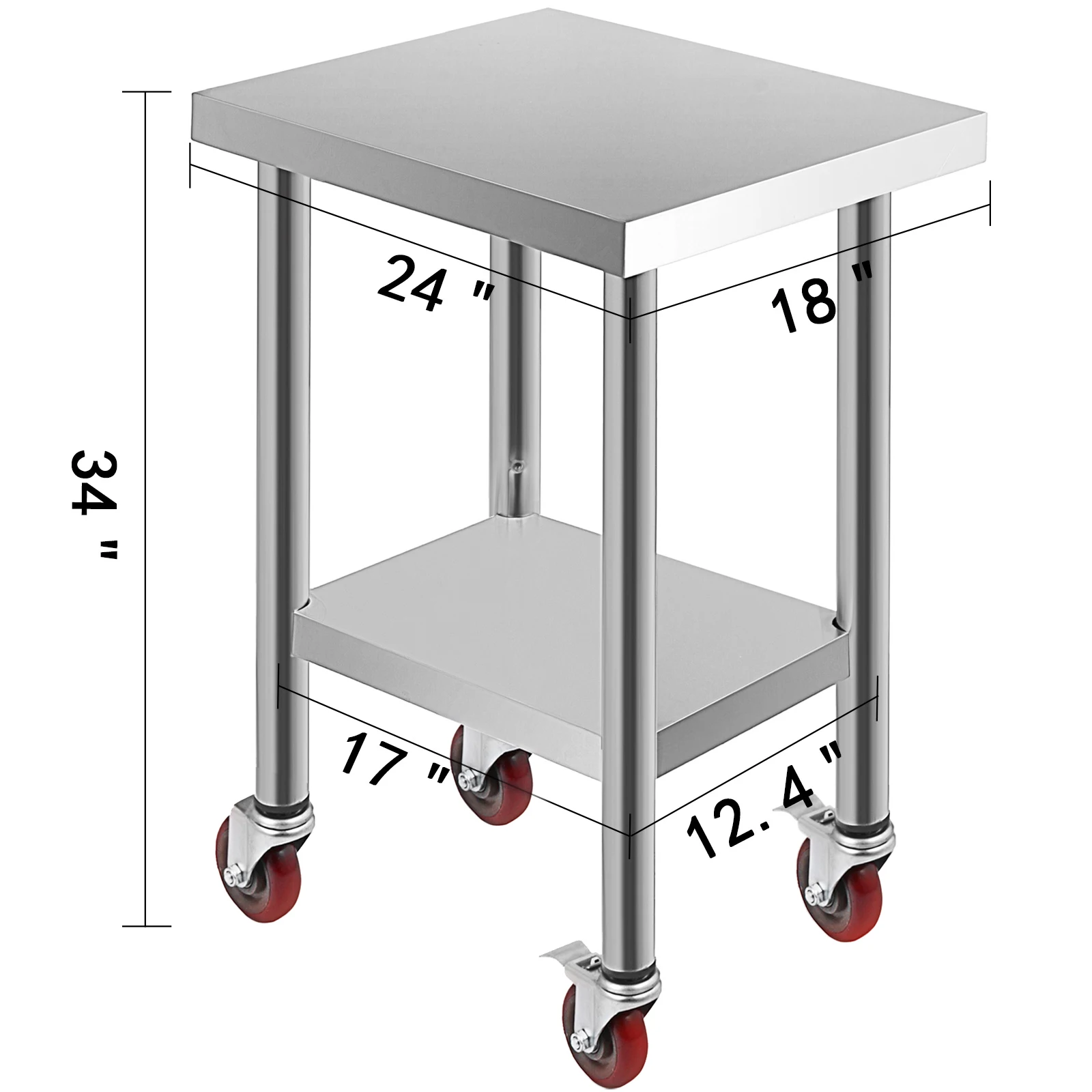 Tavolo Da Lavoro In Acciaio Inox VEVOR 61x45x86 Cm Con 4 Ruote E Ripiano Regolabile - Per Cucina, Ristorante O Laboratorio