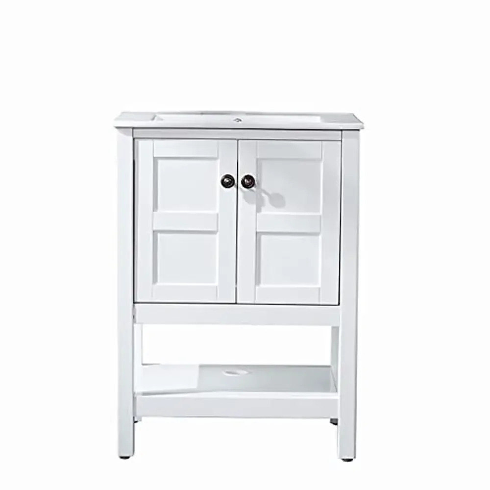 24" Solid Wood Bathroom Vanity Set with White Vessel Sink 2 Doors Bathroom Storage Cabinet Durable Waterproof Modern Design 4
