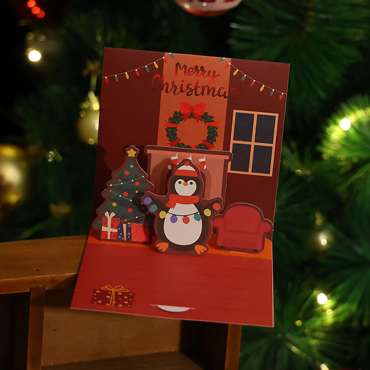3D Christmas Stereo Greeting Cards Thanksgiving Holiday Blessings DIY Christmas Eve Blank Cards Envelopes 1/2/4 Pack