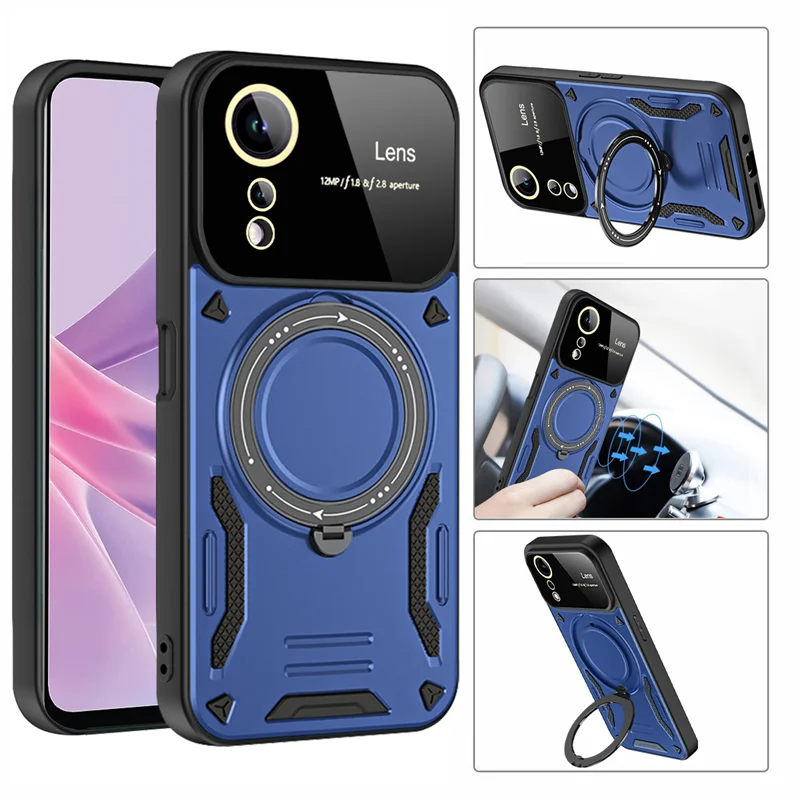 Shockproof Armor Wireless Charging Magsafe Case with Magnetic Ring Cover