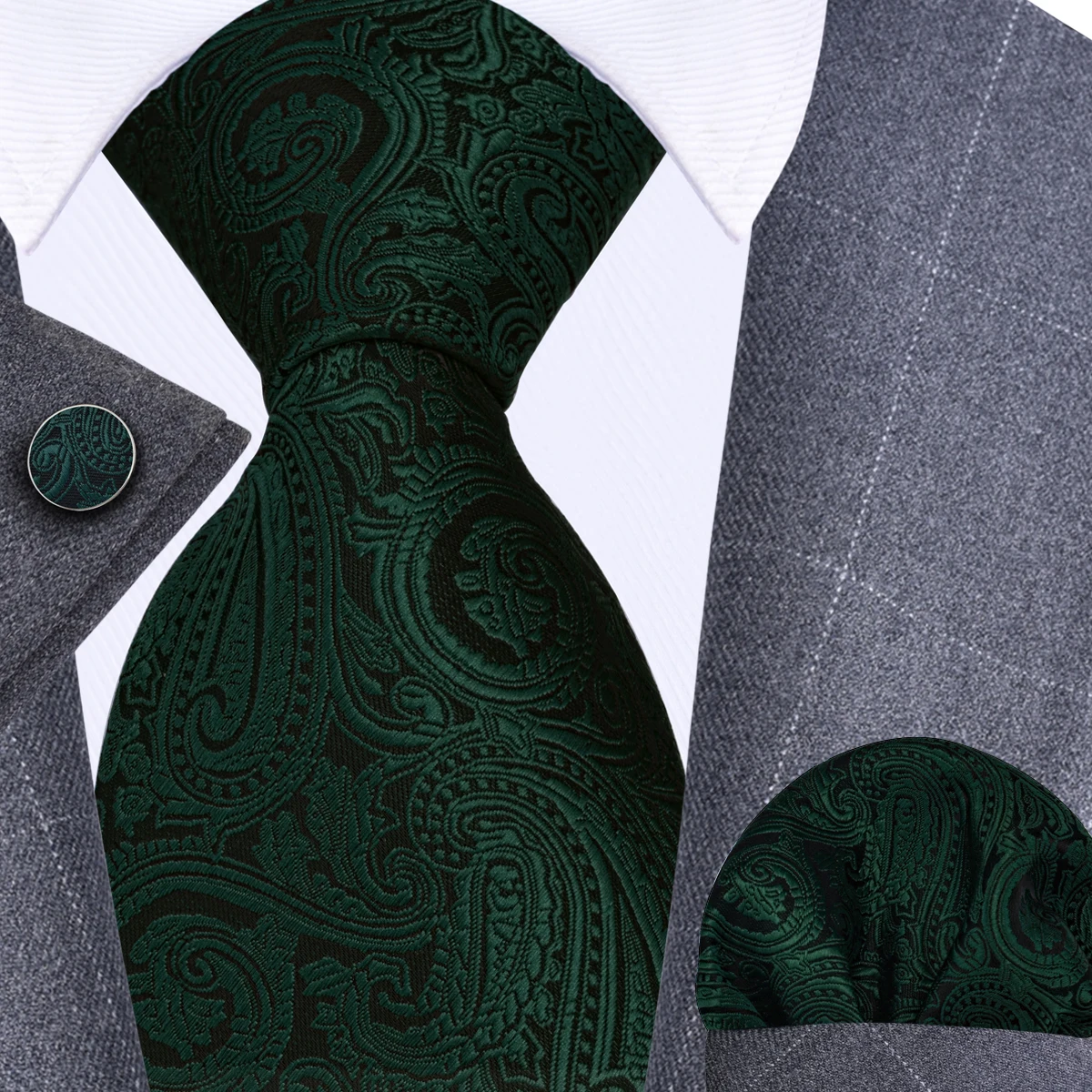 GUSLESON 8cm Blue Black Pink Men Ties Pocket Square Cufflinks Set Paisley Silk Necktie Wedding Business Gift Tie Accessories