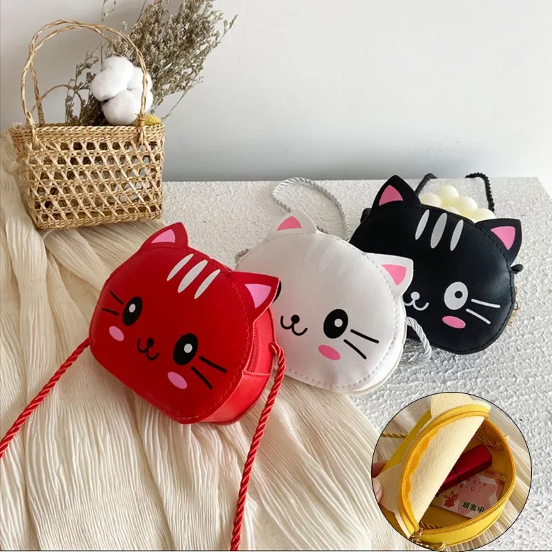 Small Shoulder Crossbody Bags Cute Cat Kids Coin Purse Wallet Fashion Princess Children's Mini Handbags Baby Girls PU Leather