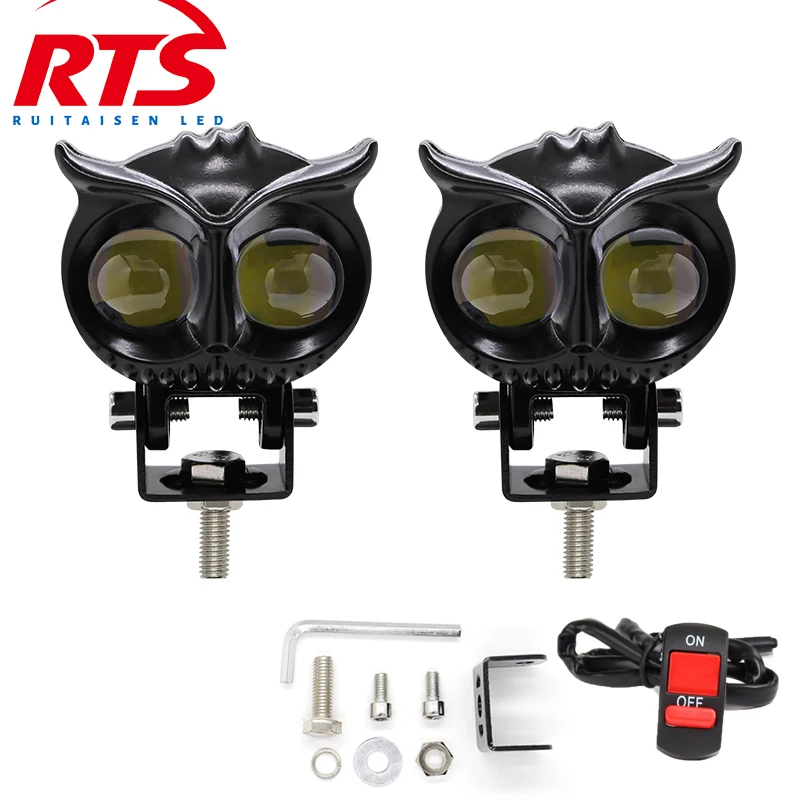 

RTS Motorcycle Headlight Lamp Owl Auxiliary Fog Led Spotlights Projector Dual Color White Yellow Bright Motorcycle Accessories