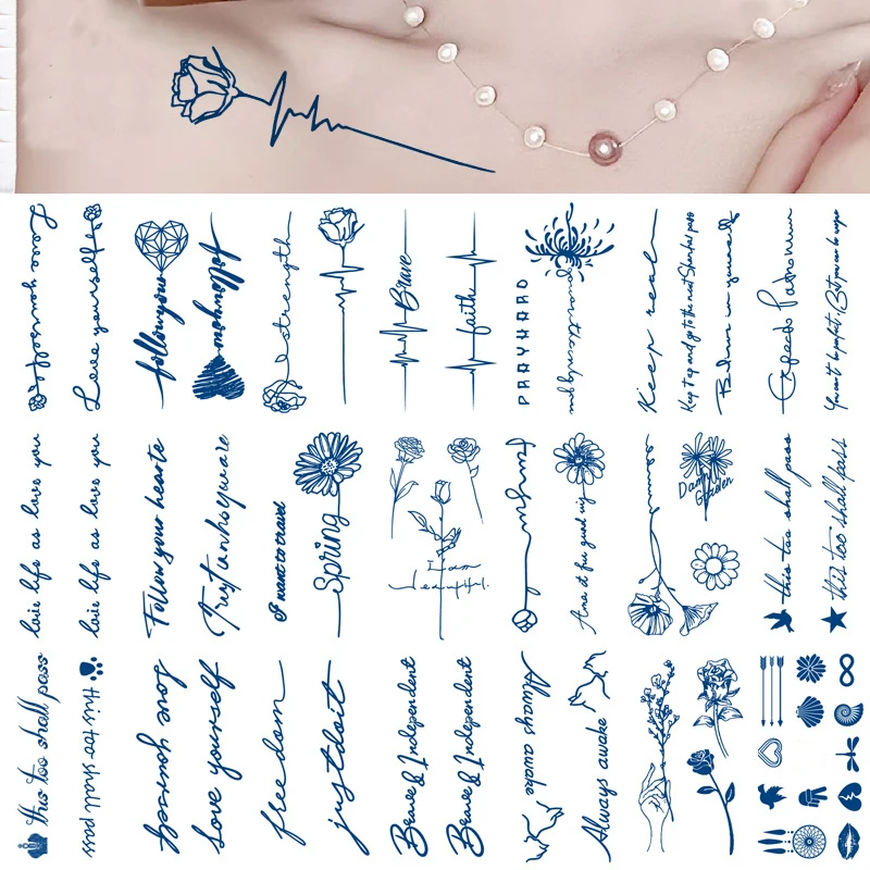 

Women's Temporary Tattoo Stickers Fashion Simple Small Fresh English Letters Sunflower Rose Pattern Lasting Waterproof Tattoo