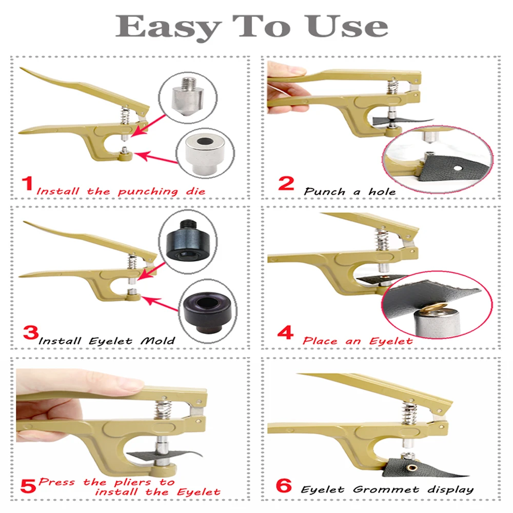 Eyelet Grommet Ring Kit Eyelet Grommet Ring Grommet Eyelet Kit Brass Eyelets with Multifunctional Pliers Kit 5mm/10mm Leather Grommet Round Eye Rings for Shoes Bag Belt Scrapbooking