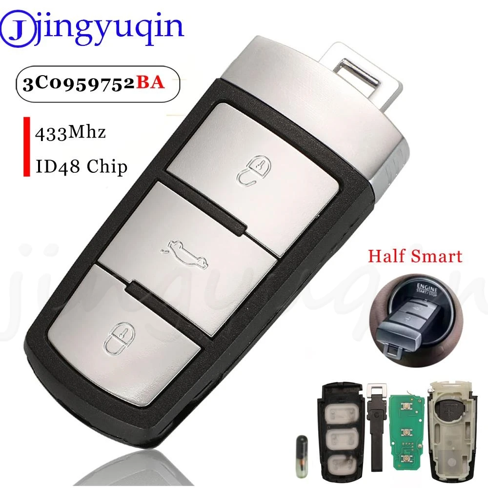 3 Buttons Flip Smart Car Remote Key Fob with ID48 Chip 3C0959752BA 433MHZ For VW Passat B6 3C B7 Magotan CC