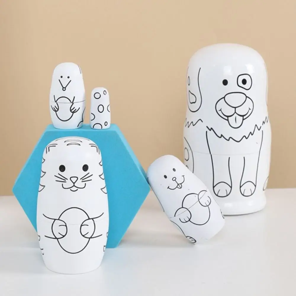 

Деревянная кукла-животное, Матрешка, тигр, гладкие щенки, гнездовые куклы, 5 шт./комплект, панда для девочек, русская кукла, подарки на день рождения