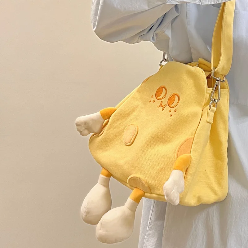 

Supper Cute Canvas Crossbody Bag Cheese Doll Girl Shoulder Bag Kawaii Girlfriend Gift High Quality Soft Women Bag Yellow 2 Size