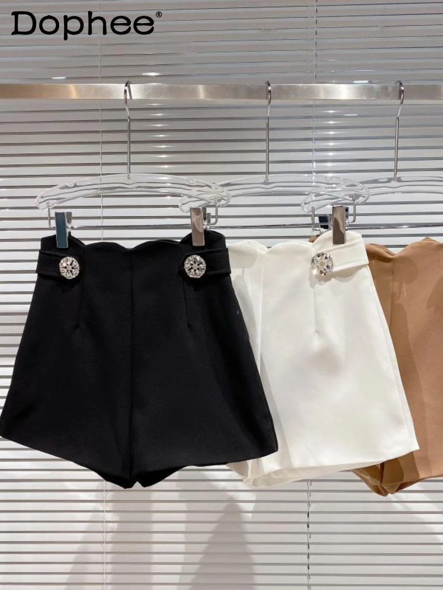 

2022 Summer Autumn New Hot Rhinestone Flower Waist Suit Shorts Temperament Pure Color Loose-Fitting Casual Shorts Hot Pants